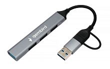 Разветвитель USB3.0/2.0 Gembird UHB-C204, USB3.0, 3xUSB2.0, OTG, кабель Type-C+USB 10см, алюминий, п