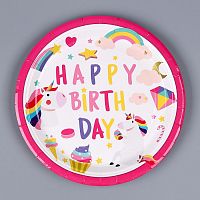 Тарелки бумажные "С днем рождения" единорог, 6 шт   9672354