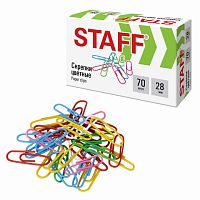 Скрепки STAFF 28 мм цветные 70 штук, 271708