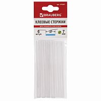 Клеевые стержни, диаметр 7мм, длина 100мм, белые, КОМПЛЕКТ 6 штук, BRAUBERG, европодвес, 670297