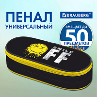 Пенал-футляр BRAUBERG, 1 отделение, органайзер, полиэстер, 22x9x5 см, Без улыбки, 271587