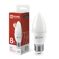 Лампа светодиодная LED-СВЕЧА-VC 8Вт свеча 4000К нейтр. бел. E27 760лм 230В IN HOME 4690612020457