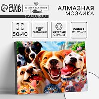 Алмазная вышивка полное заполнение "Веселые животные", на раме, 40*50 см   