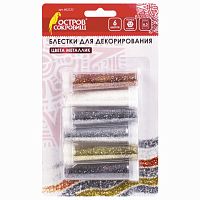 Блестки для декора (глиттер) ОСТРОВ СОКРОВИЩ, НАБОР МЕТАЛЛИК, 6 цветов по 6,5 грамм, блистер, 662222