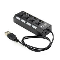 Разветвитель USB2.0 Gembird UHB-U2P4-02A, 4хUSB, блок питания 2А, подсветка и выключатели, кабель US
