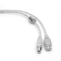 Кабель USB2.0 Cablexpert CCF-USB2-AMBM-TR-15, AM/BM, медь, двойн.экран, фер.кольцо, Pro, 4.5м, прозр