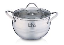 LR02-361 Кастрюля LARA (нерж) серия APPLE 28x15см,9.2л,стал.ручки,капсулир индукц дно,крышка
