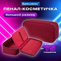 Пенал-косметичка BRAUBERG, 1 отделение, органайзер, полиэстер, 22x11,5x6см, винный, 270845