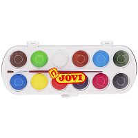 Акварель JOVI, 12 цветов, большие кюветы, с кистью, пластик