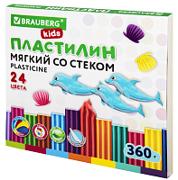 Пластилин мягкий восковой BRAUBERG KIDS, 24цв., 360г, со стеком, 106498