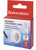 Клейкая лента невидимая, матовая, 19мм х 33м, BRAUBERG, 227257