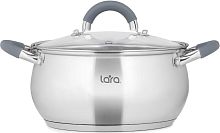 LR02-484 Кастрюля LARA (нерж) серия BELL 24x13,5см, 6,1л, капс. инд дно, силик. ручка, стекл. крышка