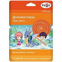 Фломастеры Гамма "Оранжевое солнце" 12 цв.(6 обычных + 6 пастельных цветов), 12 шт., смываемые, карт