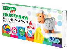 Пластилин мягкий восковой BRAUBERG KIDS, 6 цветов, 90г, со стеком, 106493