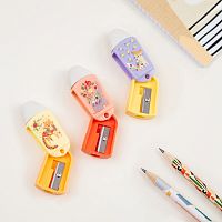 Точилка пластиковая с ластиком MESHU "Spring breath" 1 отверстие, ассорти 