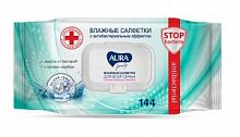 Салфетки влажные 144 шт, AURA Family антибактериальные, для всей семьи, крышка клапан