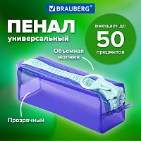Пенал BRAUBERG с объемной "тракторной" молнией, 1 отделение, ПВХ, 22х8х6,5см, Contrast mint, 271565