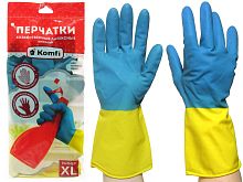 Перчатки хоз.латексные Биколор XL синий+желтый Komfi BICOLO4