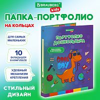 Папка-портфолио дошкольника, 4 кольца, 20 файлов 10 вкладышей, 7БЦ матовая, BR.KIDS, ДИНОЗАВР,115238