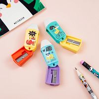 Точилка пластиковая с ластиком MESHU "Summer party" 1 отверстие, ассорти  