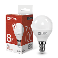 Лампа светодиодная LED-ШАР-VC 8Вт шар 4000К нейтр. бел. E14 760лм 230В IN HOME 4690612020556