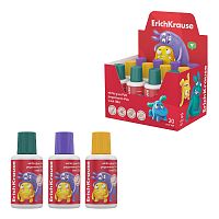Клей ПВА ErichKrause EasyStick, Jolly Friends, с кисточкой, 20мл, ассорти (в дисплее по 12 шт.)