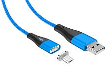 Кабель для зарядки и передачи данных JETACCESS JA-DC29 1м синий(опл.,USB/microUSB,Magnet,QC,3A)