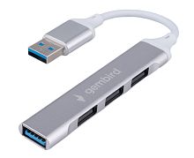 Разветвитель USB3.0/2.0 Gembird UHB-C206, USB3.0, 3xUSB2.0, кабель USB 10см, серебристый металл, пак