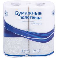 Полотенца бумажные в рулонах OfficeClean "Premium", 3-х слойн., тиснение, белые, 2шт.