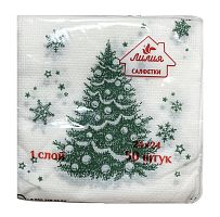 Салфетки бумажные НГ "Лилия" 50шт Новогодняя ель 24*24 / 72 (НОВИНКА)