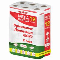 Полотенца бумажные 2-слойные, MegaPack (12 рулонов по 15 метров), LAIMA LUXE, 100% целлюлоза, 508744