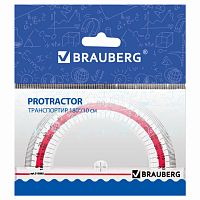 Транспортир 10 см, 180 градусов, пластик, BRAUBERG "Сrystal", прозрач. с выдел.шкалой, подвес,210292