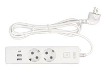 Удл. PC 1,9м, 2р с/з, с вык.16А, 3USB, бел. PC-4-2M