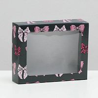 Коробка крышка-дно "Банты", с окном, 18 х 15 х 5 см 