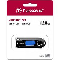 Флешка USB Transcend JetFlash 790 (TS128GJF790K), 128Gb, USB 3.0, R/W 90/40, черный/синий <TS128GJF7