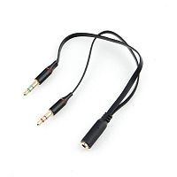 Кабель аудио Cablexpert CCAB-02-35F2M-0.2MB. 3.5 джек 4pin(F)/2х 3.5 джек(M) наушники и микрофон, че