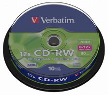 Диск CD-RW Verbatim 700Mb 12x Cake Box (10шт) (43480)