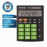 Калькулятор настольный BRAUBERG ULTRA COLOR-12-BKLG (192x143мм), 12 разрядов,ЧЕРНО-САЛАТОВЫЙ, 250498
