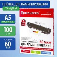 Пленки-заготовки д/ламинирования МАЛОГО ФОРМАТА, А5, КОМПЛЕКТ 100шт, 125 мкм, BRAUBERG, 530899