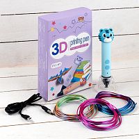 3D ручка Тигрёнок, работа с пластиком PLA, USB кабель питания, голубая   