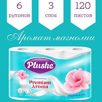 Бумага туалетная 3-х сл. Plushe Premium Aroma Magnolia & Silk 6шт белая
