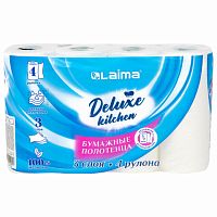 Полотенца бумажные 3-х слойные, 4 рулона по 11 м (отрыв 1/2 листа), LAIMA Deluxe, 100% целлюлоза, 11