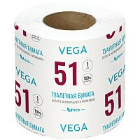 Бумага туалетная Vega, 1-слойная, 51м/рул., на втулке, с перф., с тиснением, белая  
