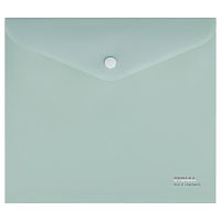 Папка-конверт на кнопке СТАММ "Акцент" А5+, 180мкм, пластик, непрозрачная, эвкалиптовая  