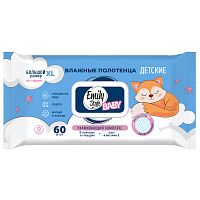 Emily Style влаж.полотенца детские б/отдушки с крышкой 0+ XL размер, соты роз/гол 60шт