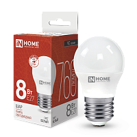 Лампа светодиодная LED-ШАР-VC 8Вт шар 4000К нейтр. бел. E27 760лм 230В IN HOME 4690612020570