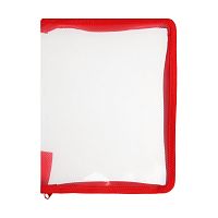 Папка пластиковая А5, молния вокруг, Офис, прозрачная/ красная, рифленая (240х185х25мм) 