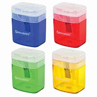 Точилка BRAUBERG "OfficeBox", с контейнером и крышкой, прямоуг., в упаковке с подв, ассорти, 222494