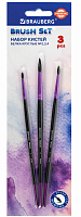 Кисти BRAUBERG PREMIUM, набор 3шт. (беличьи круглые №2,3,4), блистер, 201020