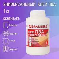 Клей ПВА BRAUBERG 1 кг универсальный (бумага, картон, дерево), 600983